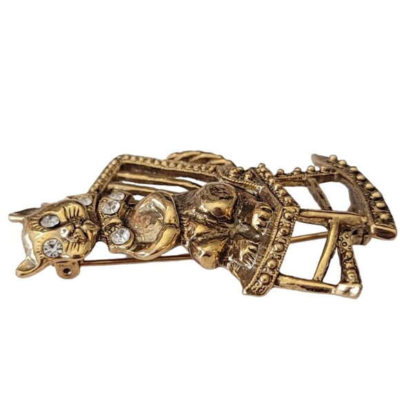 1928 Brand Clear Rhinestone Cat in Rocking Chair Brooch Pin E638 - Picture 5 of 11